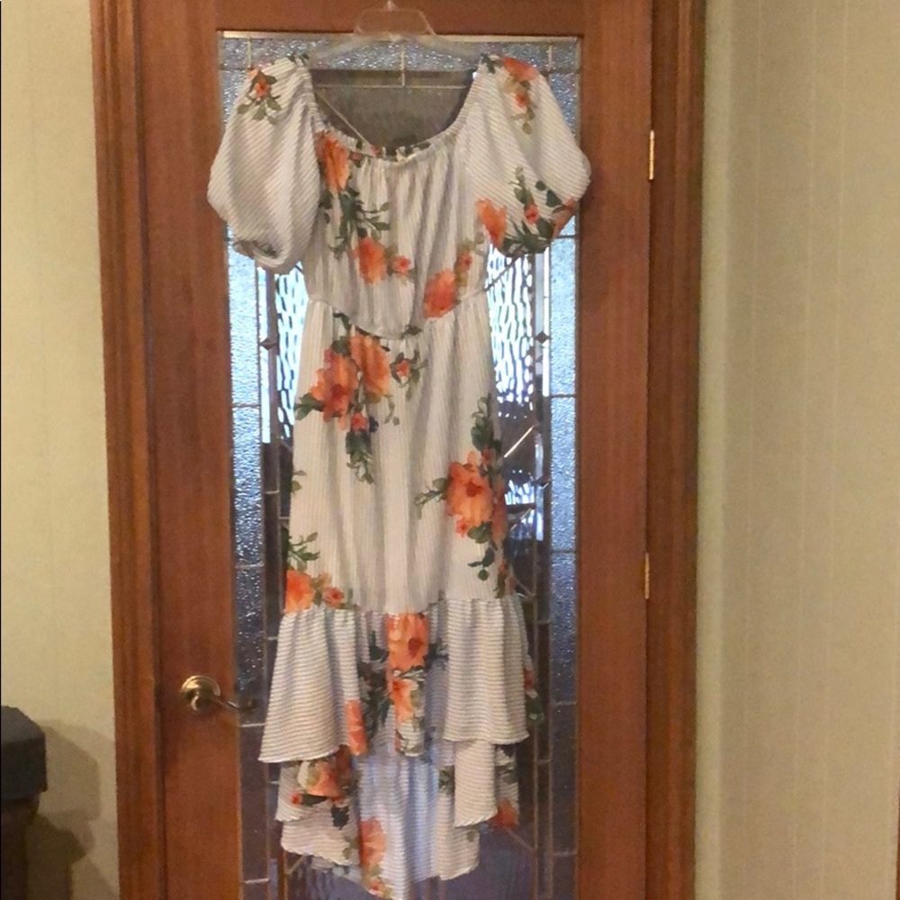 Jealous Tomato stripe dress with floral detail.